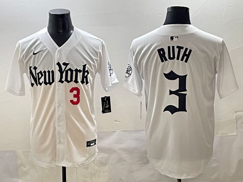 Men 2025 New York Yankees #3 Ruth White Five generations Joint Name Nike MLB Jersey style 32->chicago white sox->MLB Jersey